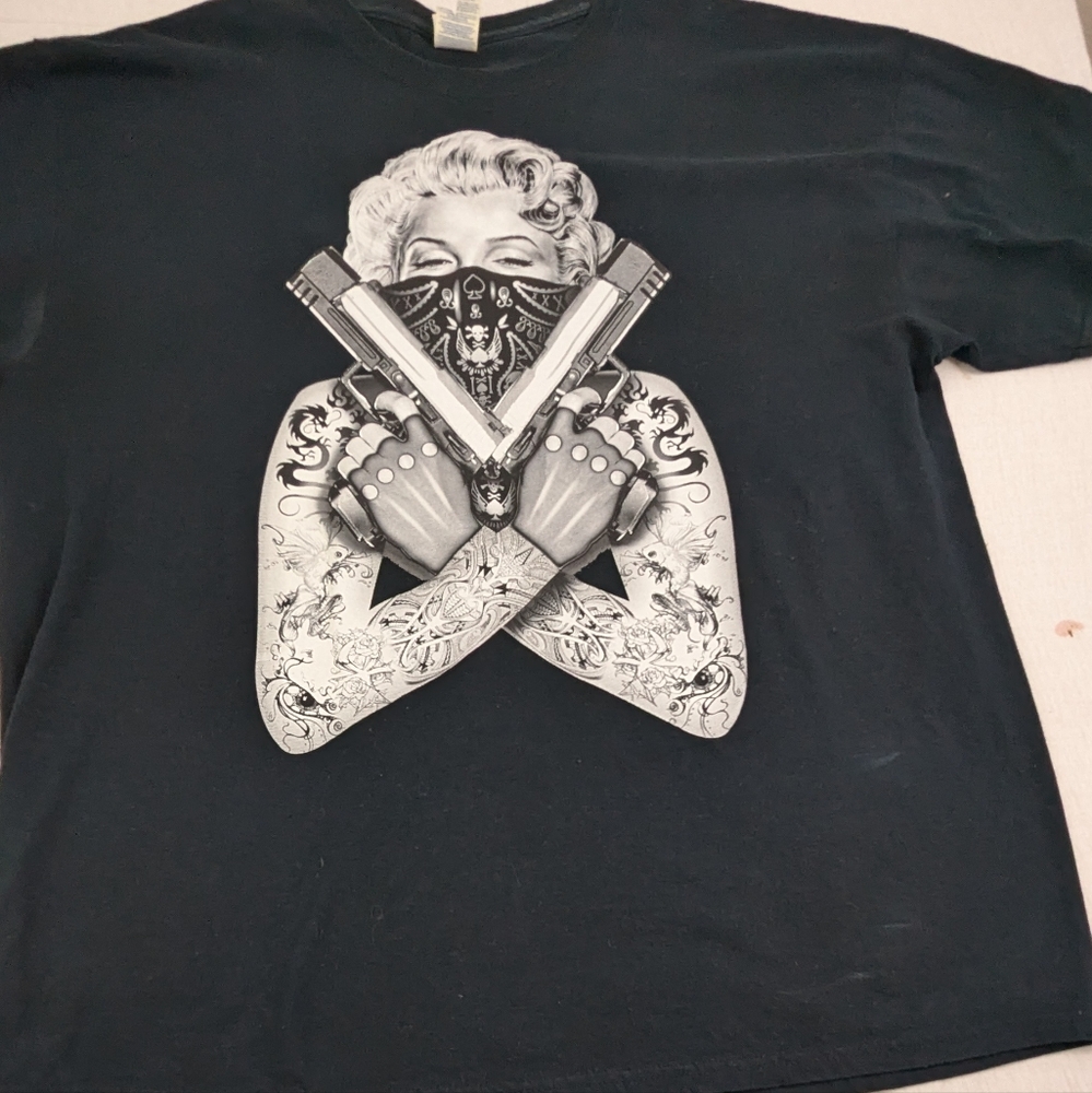 Marilyn Monroe Gangsta With Tats Black Tshirt XL